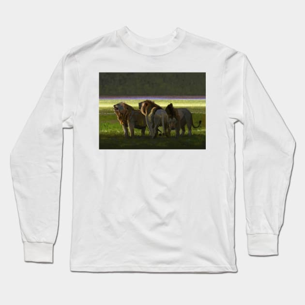 Lion Trio Long Sleeve T-Shirt by David Kennett